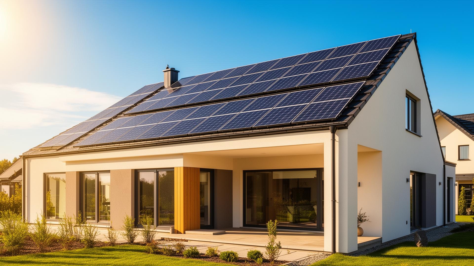 Solar panels on modern home